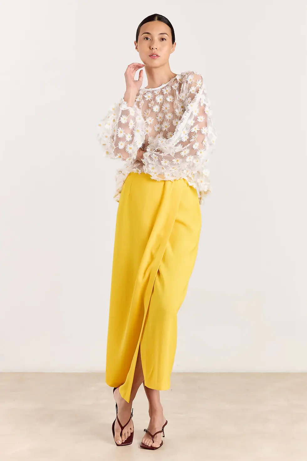 Thumbnail: LIZZIE Sheer Daisy Blouse White
