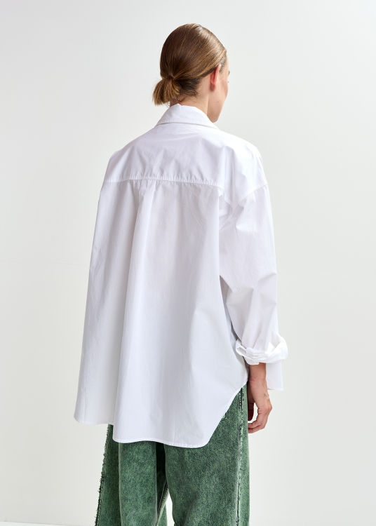 Thumbnail: Witte oversized gestreept hemd met versierd borstzakje JOMMEKE WH00