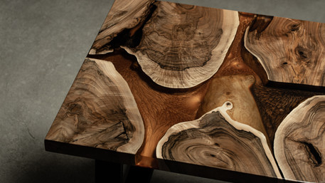 Expensive vintage furniture. The table is covered with epoxy resin and varnished. 