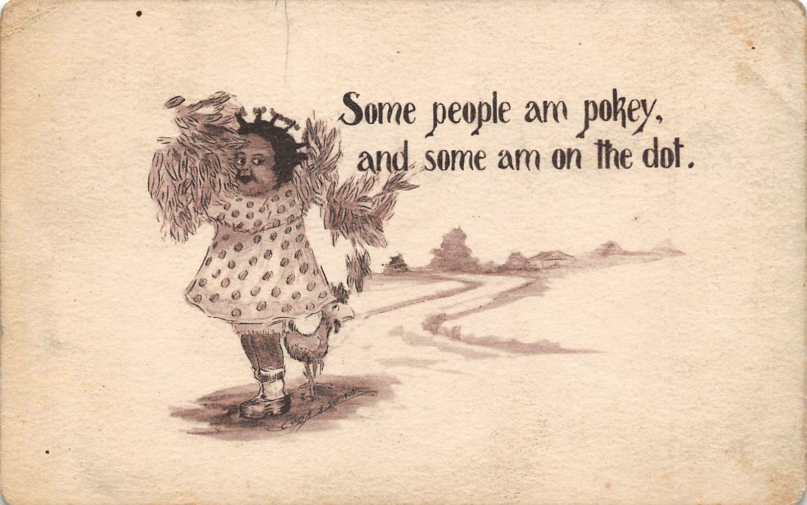 Tar Baby series girl with bows in hair with handful chicken feathers