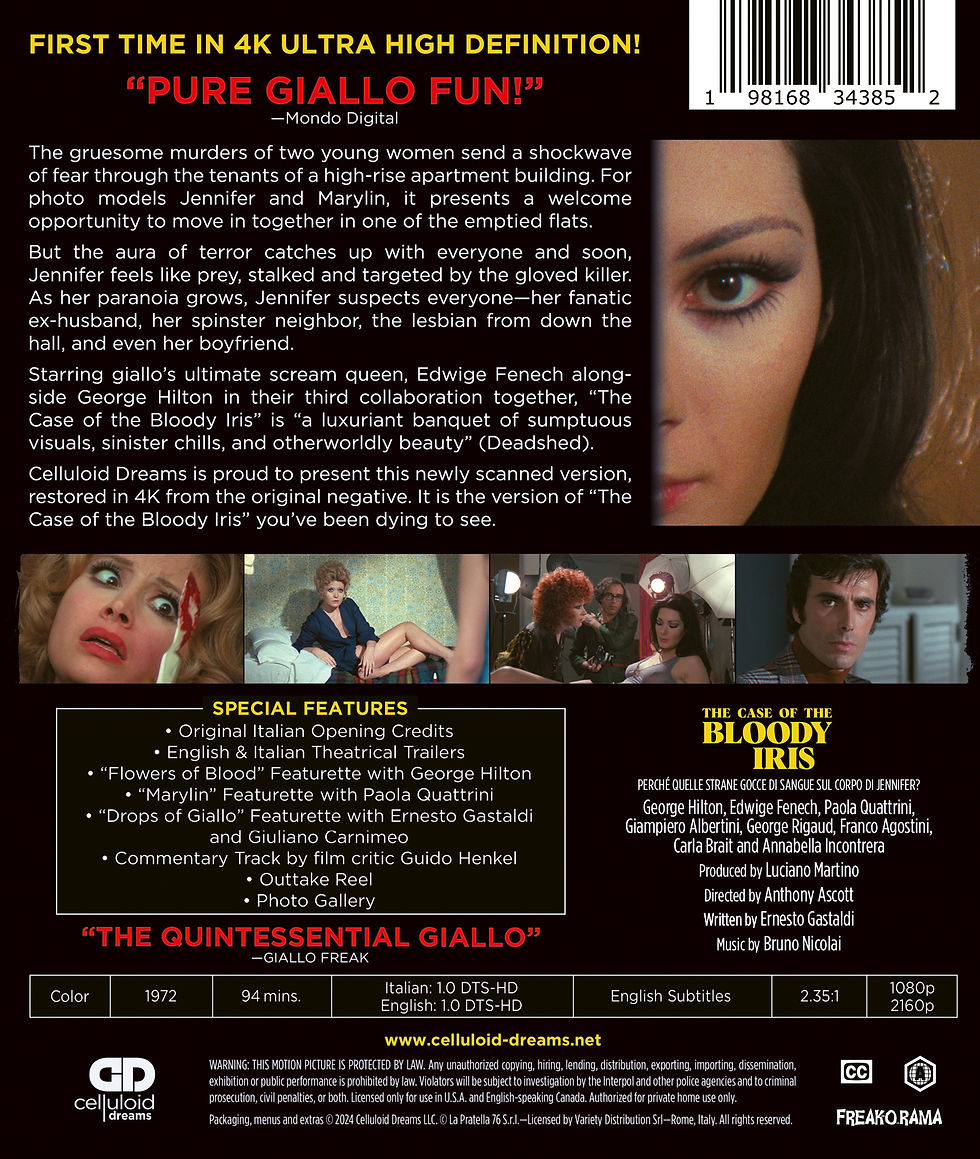 Thumbnail: Back cover of The Case Of The Bloody Iris [4K Ultra HD + Blu-ray] | peakbooks.shop