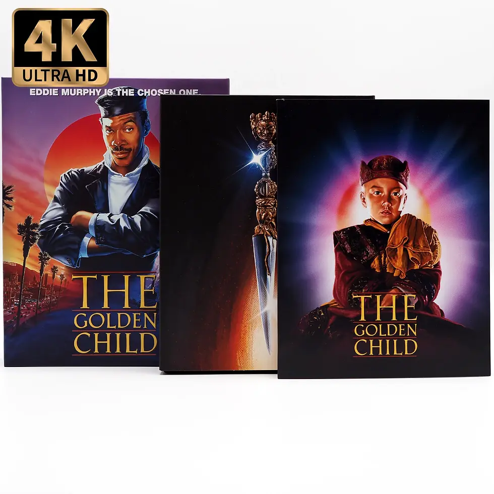 Thumbnail: Open deluxe magnet box showing slipcover 1 of The Golden Child [4K Ultra HD + Blu-ray Set] | peakbooks.co