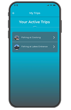 AirFish app screen showing how Skippers can see all of their active trips on one page.
