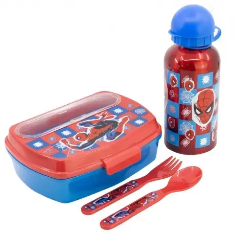set vuelta al cole fiambrera y botella spiderman