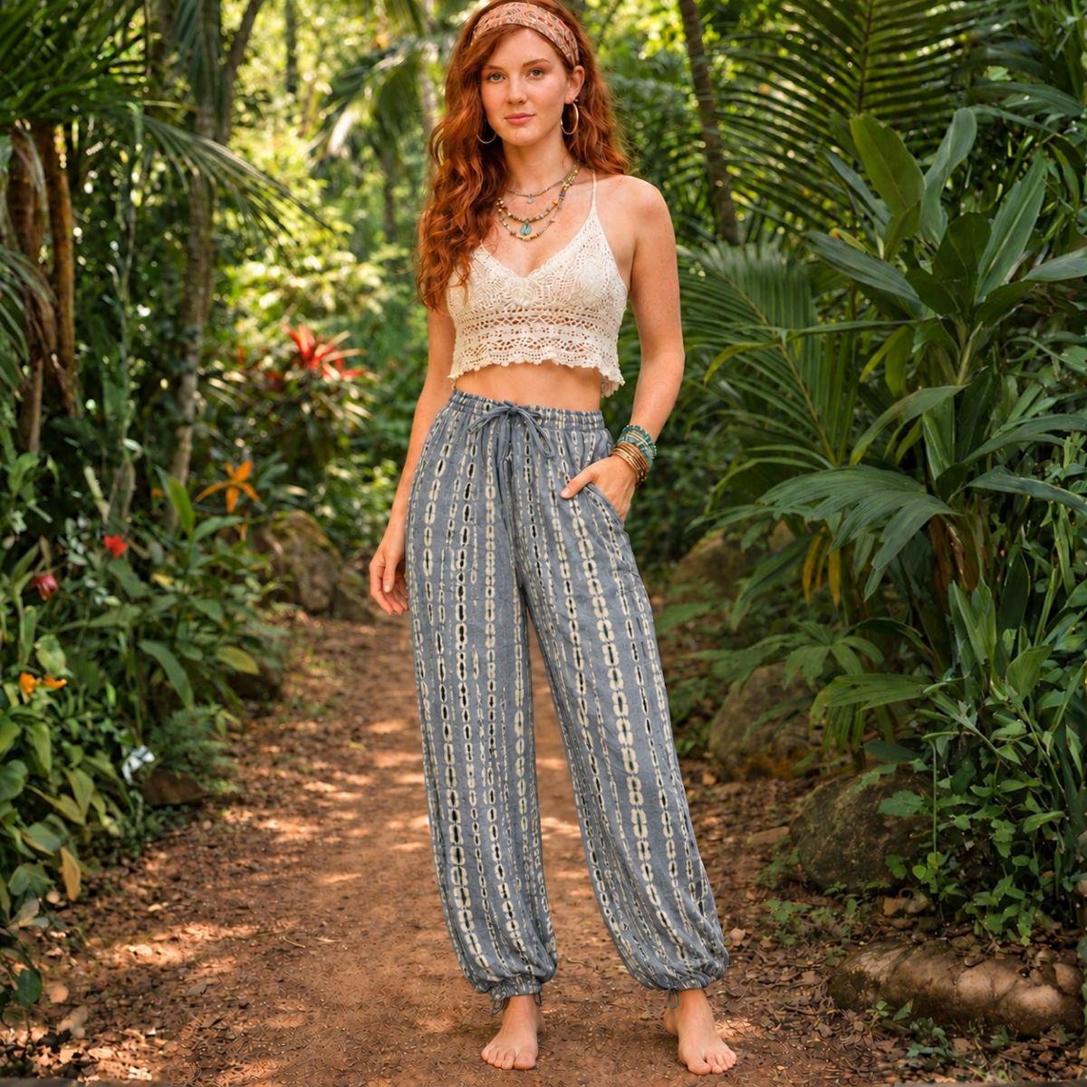 Heavenly Waters - Boho Jogger Pants with Pockets