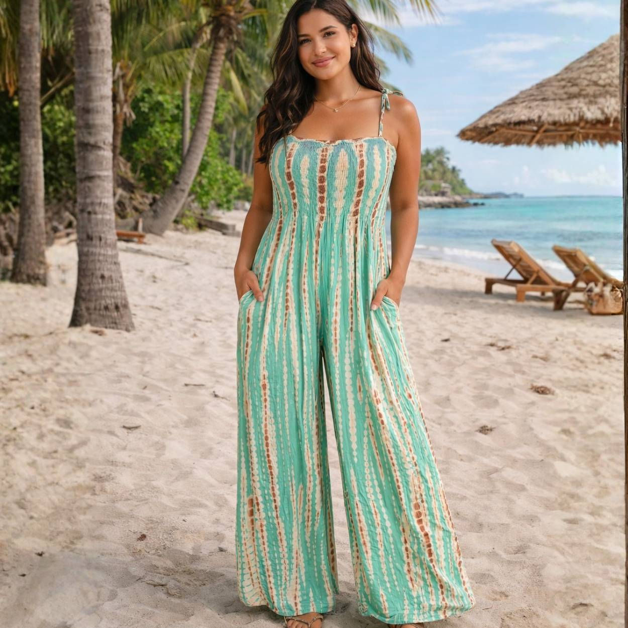 Halter Top Boho Jumpsuit with Pockets