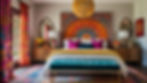 A colorful boho bedroom design