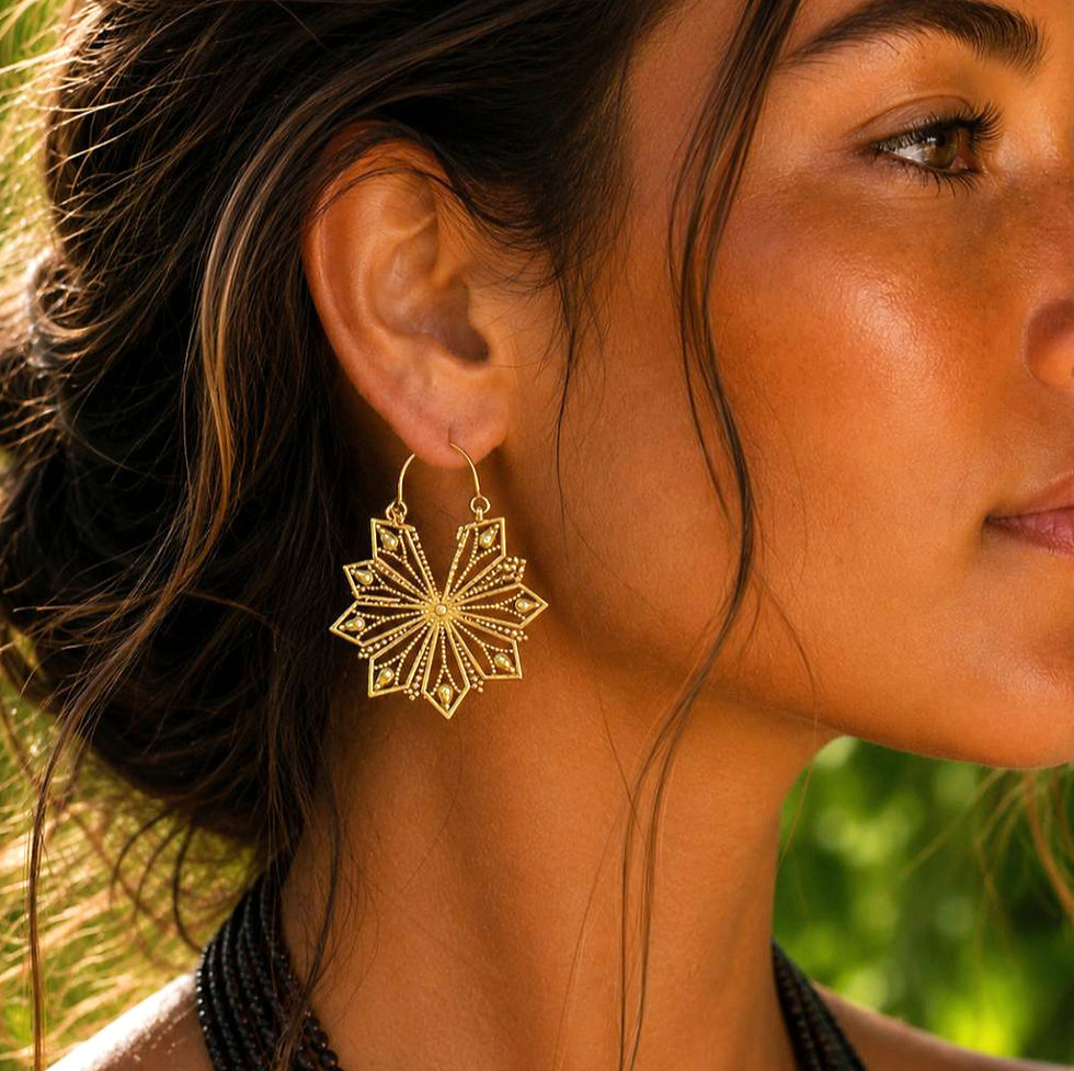 Floral Mandala Earring closeup in gold tone