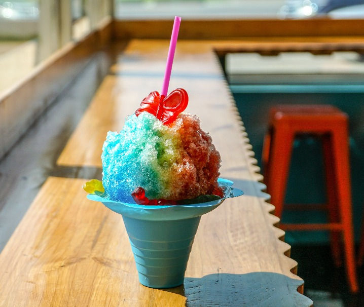 picture of a rainbow shaved ice dessert