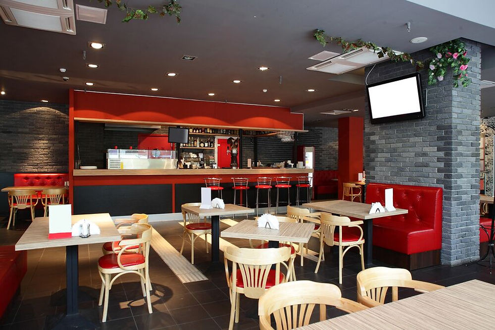 Modern restaurant interior with professional lighting and electrical installations