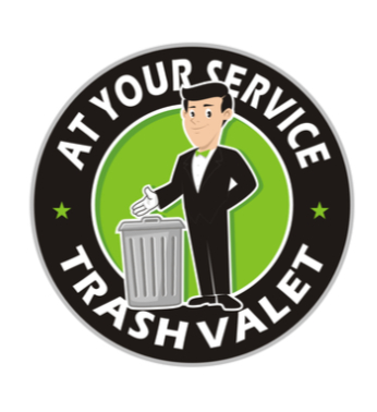 Logo of Trash Valet featuring a stylized trash can and modern typography in green and black colors.