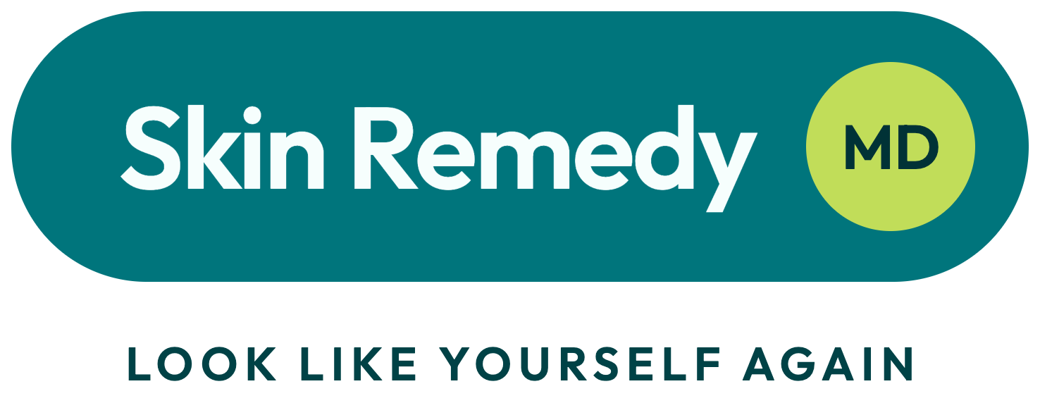 Logo for Skin Remedy MD with the tagline "Look Like Yourself Again" in teal and green.