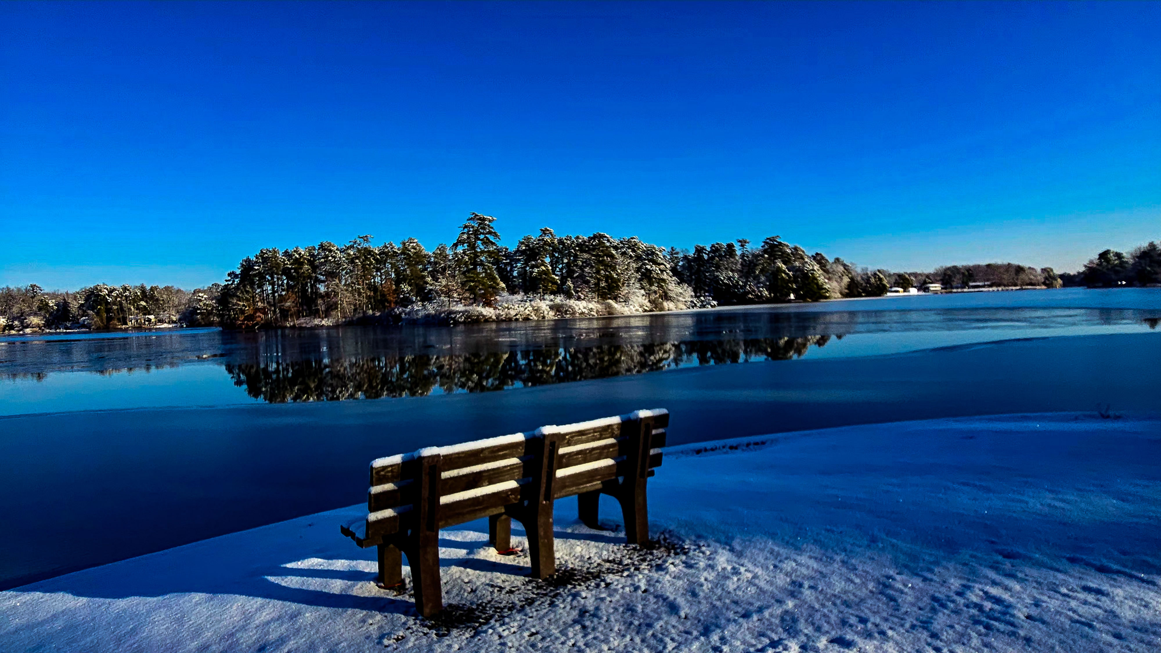 Snowy Lakeside Bench