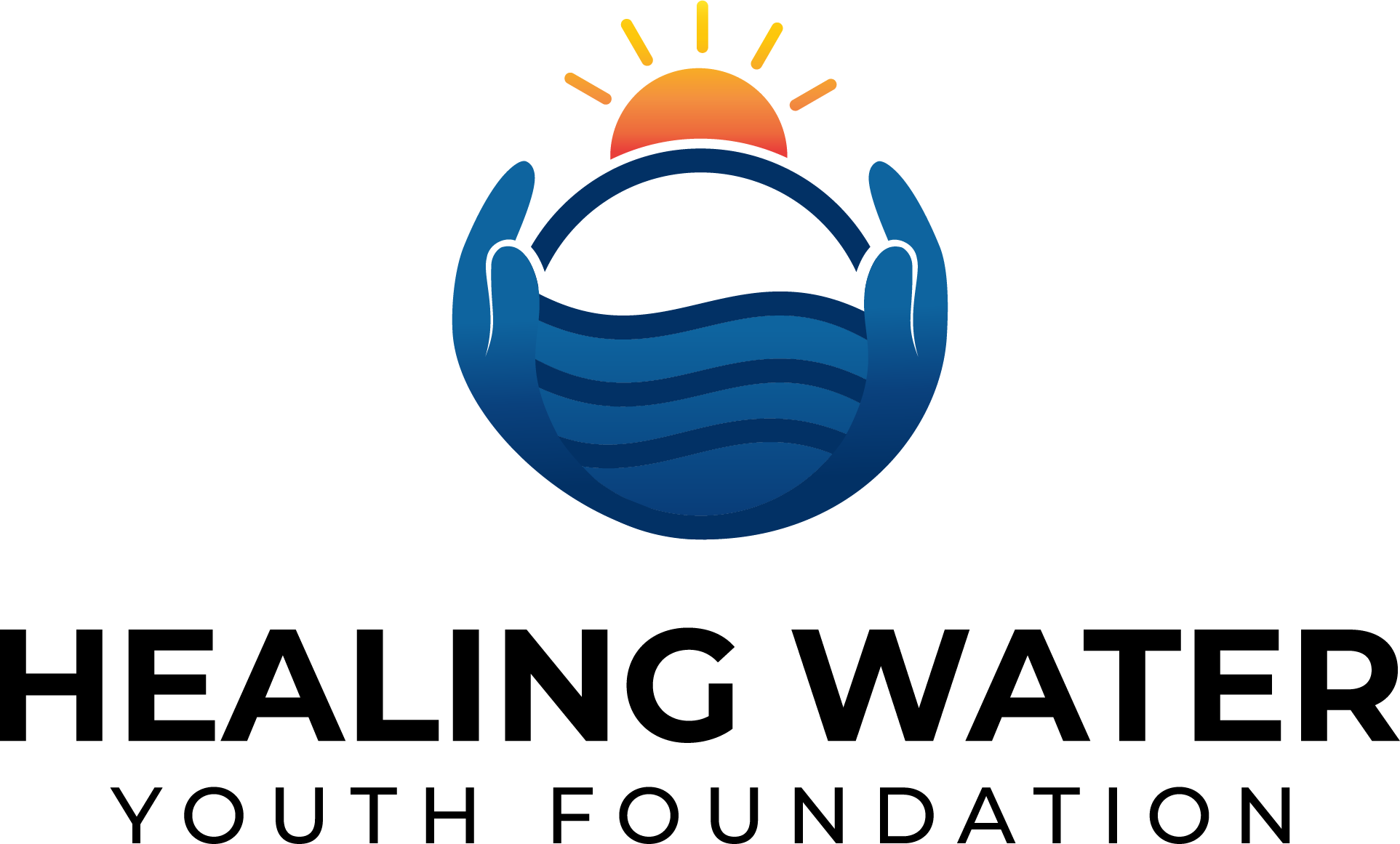 Logo of Healing Waters Youth Foundation featuring stylized water elements and vibrant colors representing youth and healing.