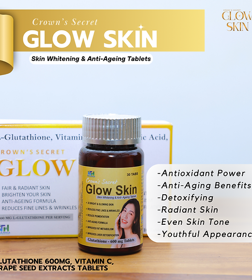 Glow Skin Glutathione 600mg Tablets-30 Tablets (3 Strip)