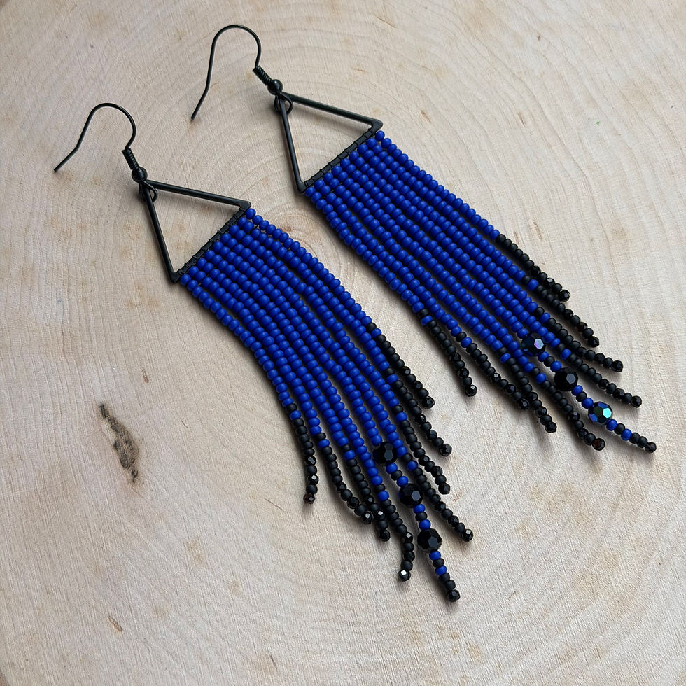Thumbnail: Cobalt Blue and Black Fringe Earrings