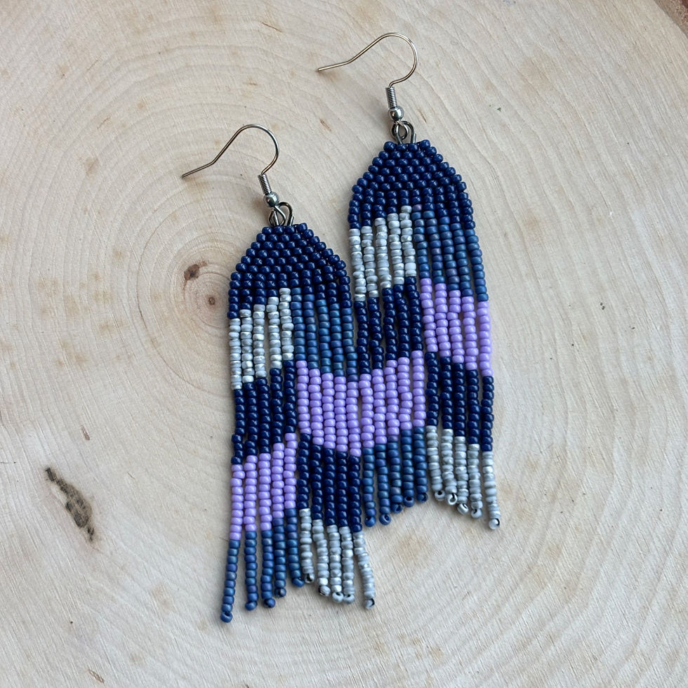 blue and purple beaded fringe earrings