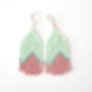 mint green and pink beaded fringe earrings