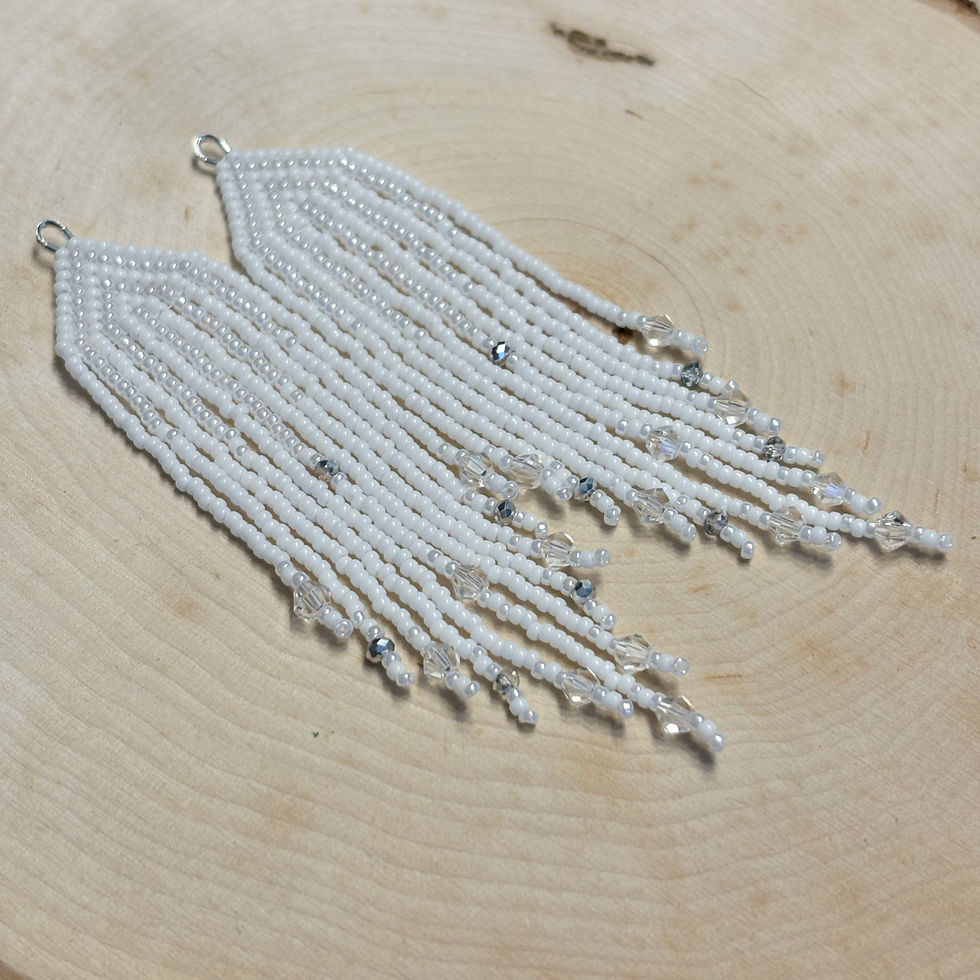Thumbnail: Winter White Sparklers Long Beaded Fringe Earrings