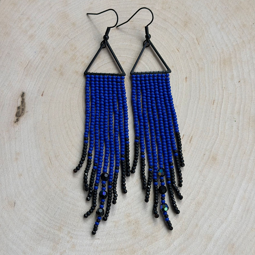 Thumbnail: Cobalt Blue and Black Fringe Earrings