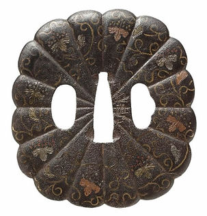 桐紋唐草図鐔 銘 小池直正 和泉守与四郎