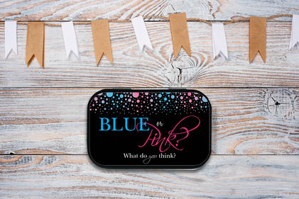 Gender Reveal Mint Box

Blue or pink, what do you think? 