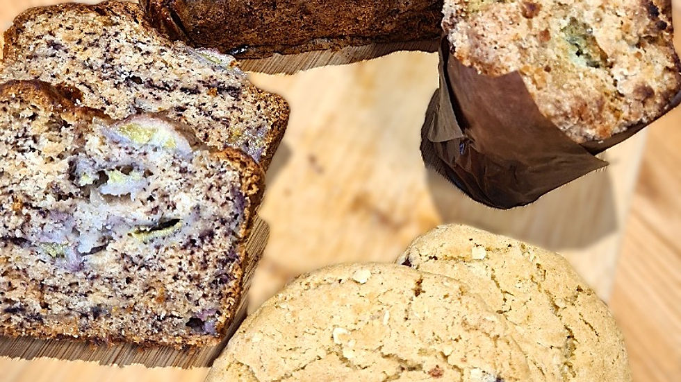 Simple Bakes Best selling Banana Loaf, Chocolate Chip Cookies and Blueberry muffins