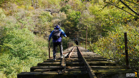 tours in armenia, copper mine, copper mine tunnel, old wooden bridge
