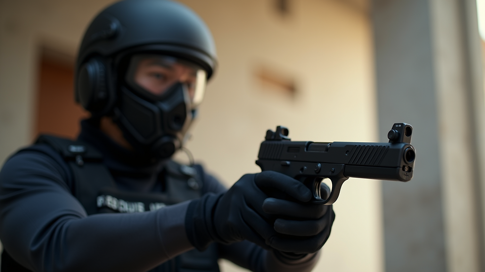 Close-up view of a security professional practicing defensive tactics