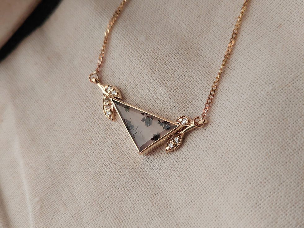 Thumbnail: Moss Agate and Diamond Necklace in 9ct Yellow Gold