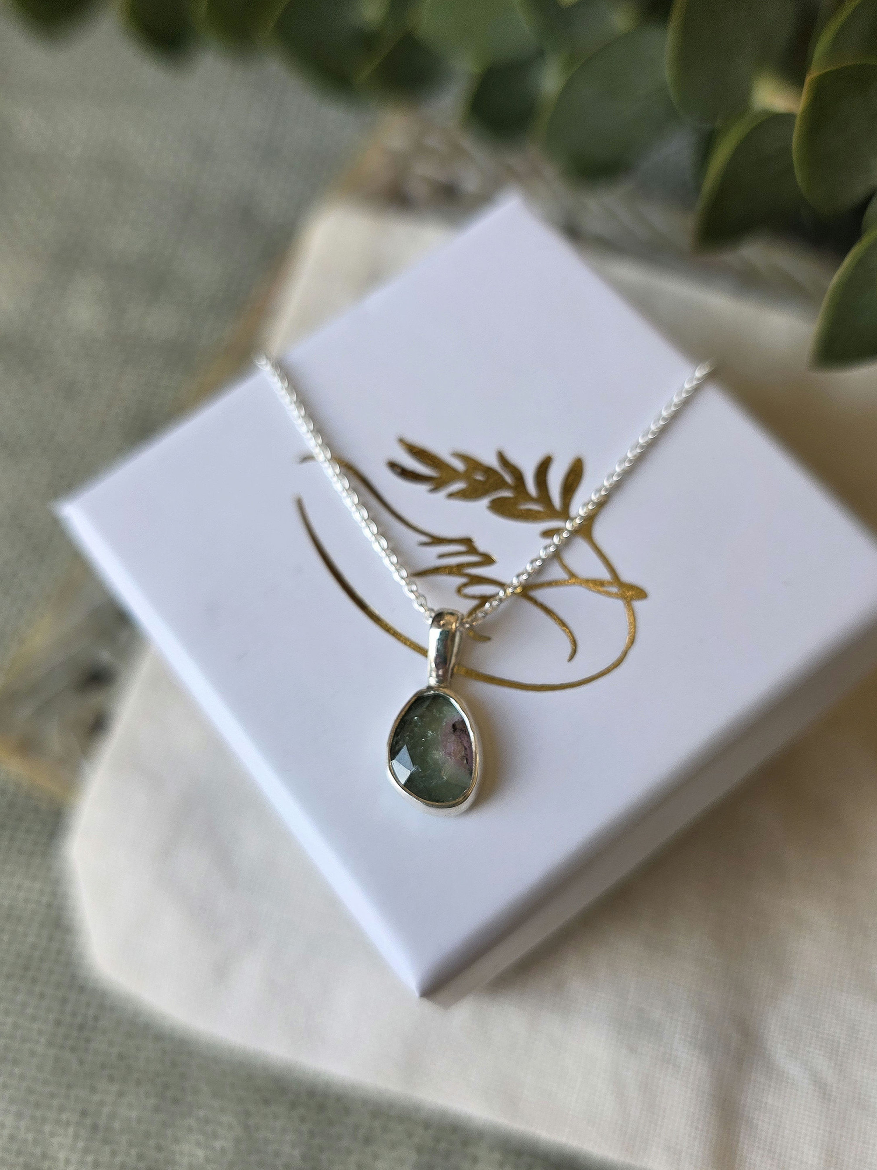 Watermelon Tourmaline Pendant in Silver II