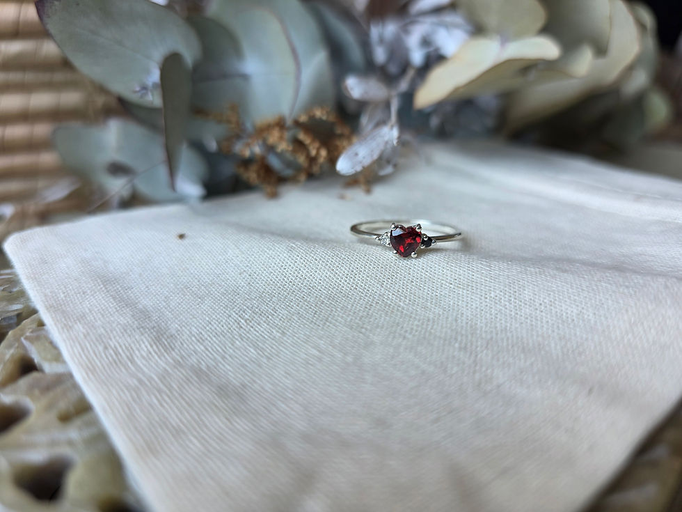 Thumbnail: Garnet Heart and Moissanite Silver Ring