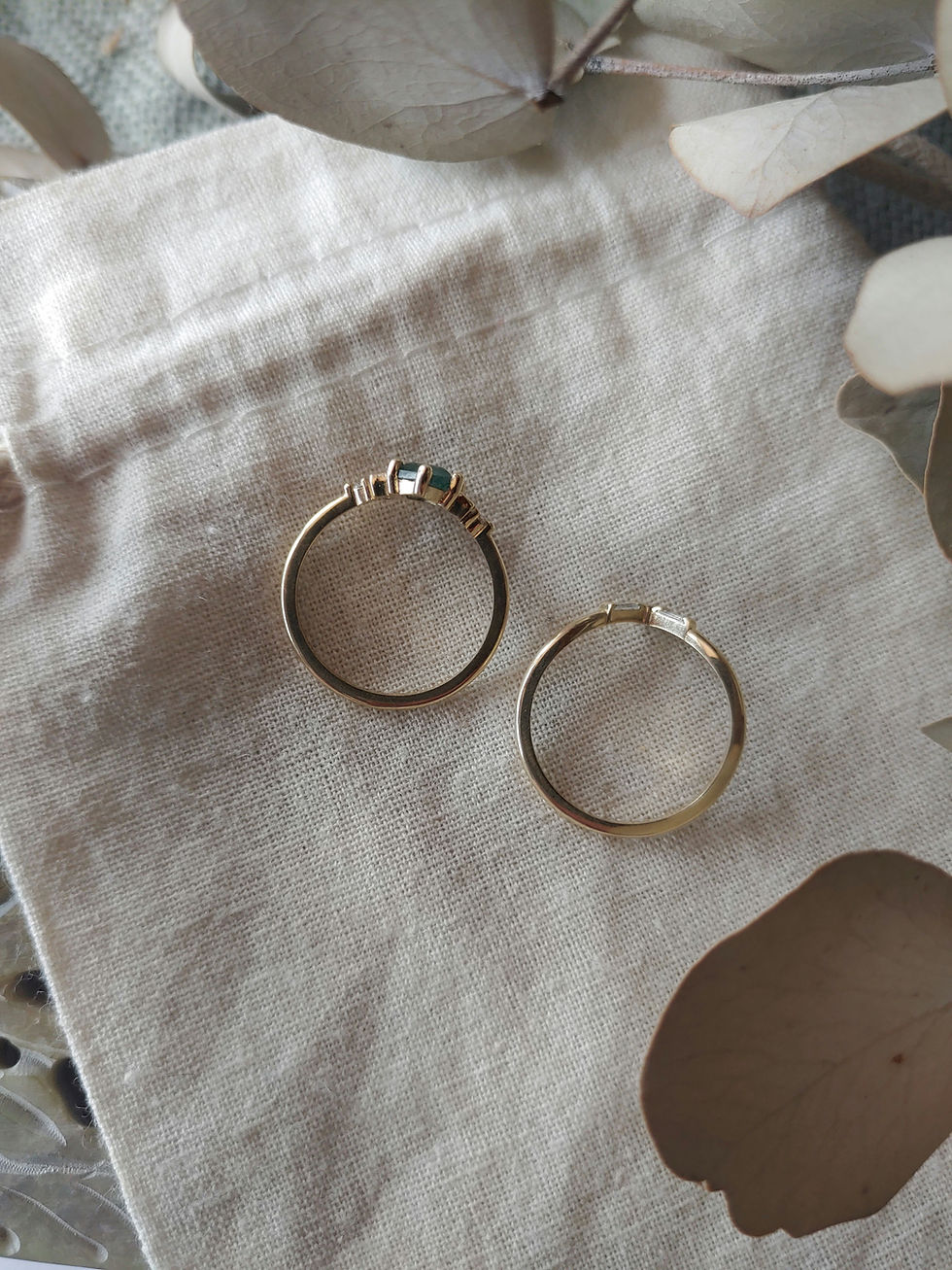 Thumbnail: Moss Agate and Moissanite Ring Set in 9ct Yellow Gold