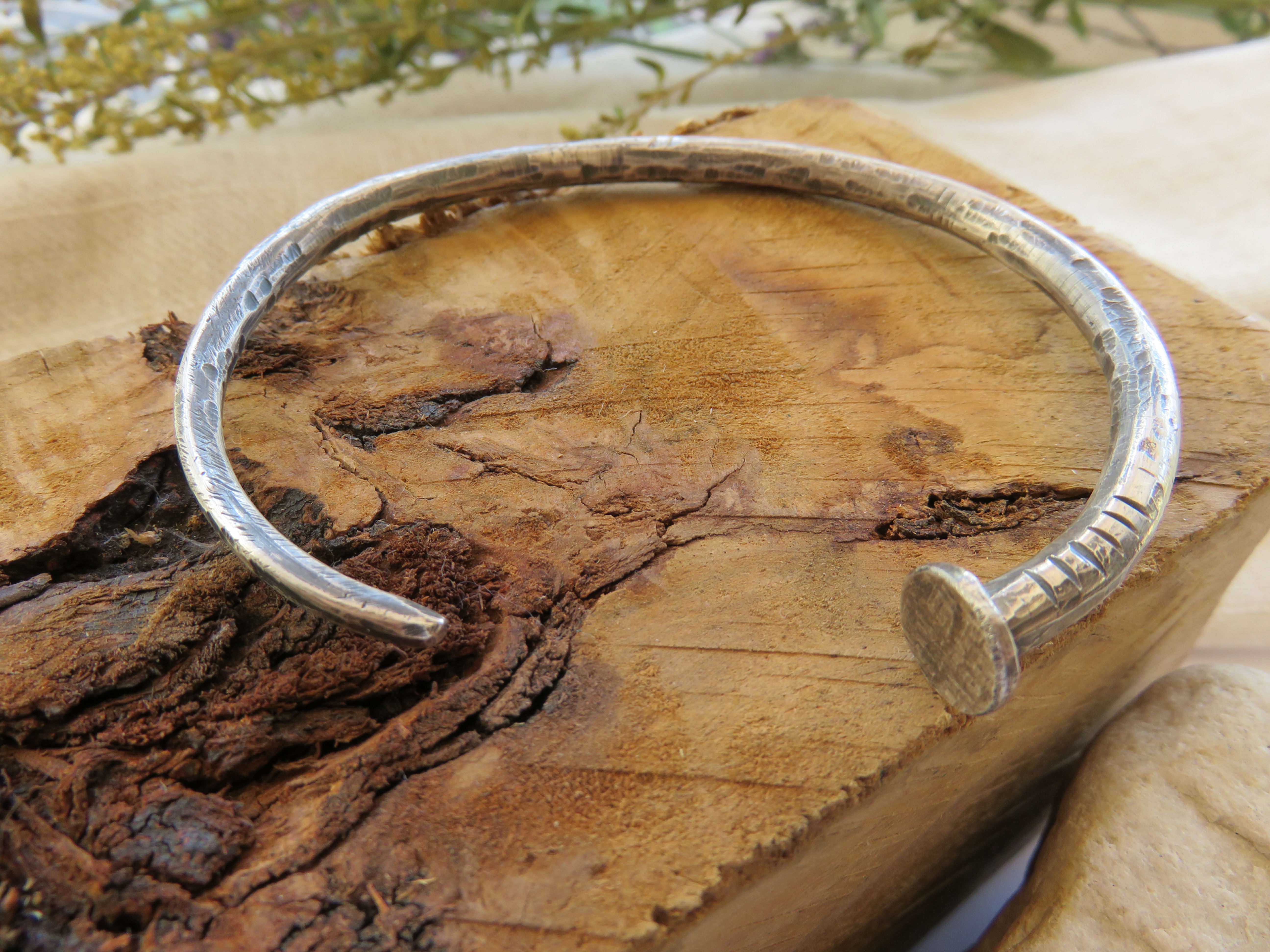 Solid Silver Nail Men's Bangle