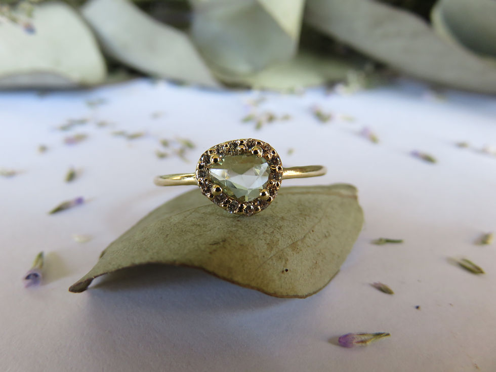 Thumbnail: Green Sapphire Halo Ring in 9ct Yellow Gold