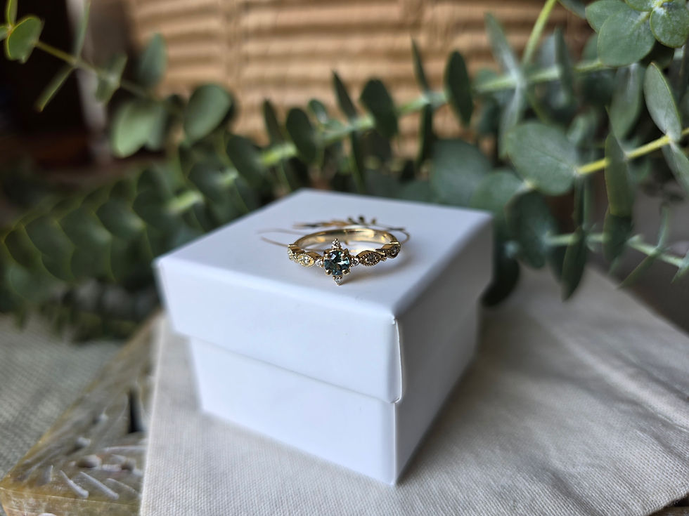 Thumbnail: Teal Sapphire and Diamond 9ct Gold Ring