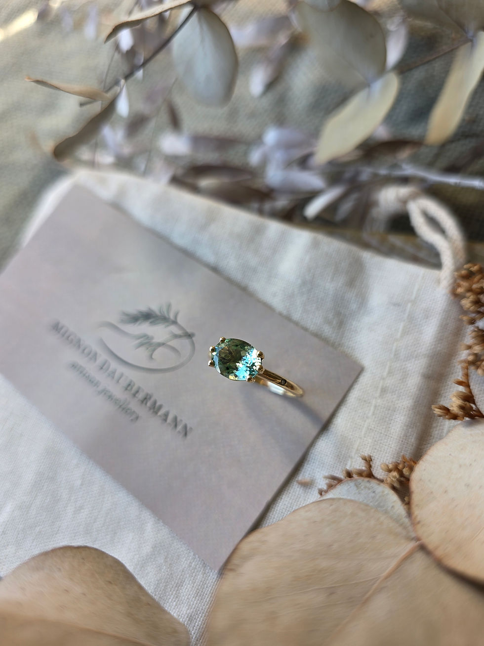 Thumbnail: Seafoam Tourmaline and Diamonds in 9ct yellow Gold
