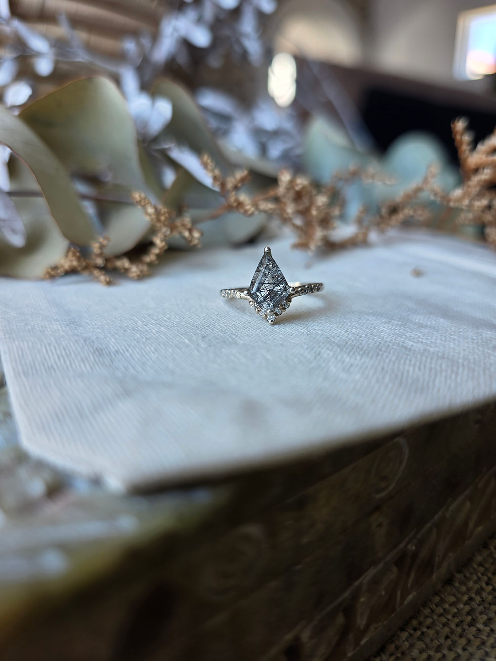 Thumbnail: Black Rutilated Quartz and Diamonds in 9ct white Gold Ring