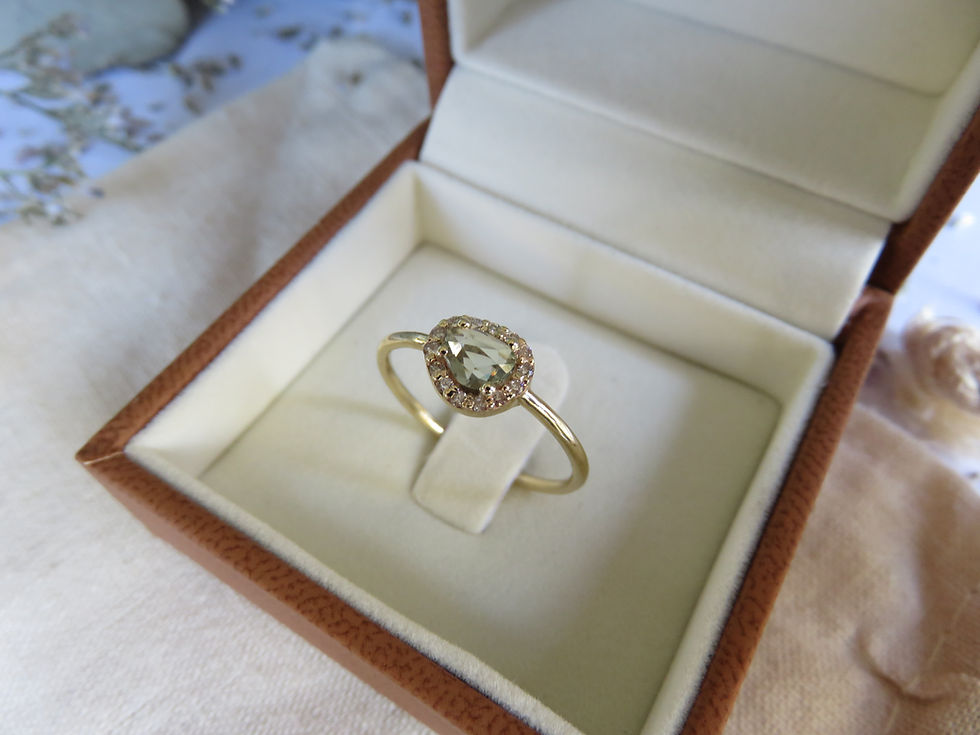 Thumbnail: Green Sapphire Halo Ring in 9ct Yellow Gold