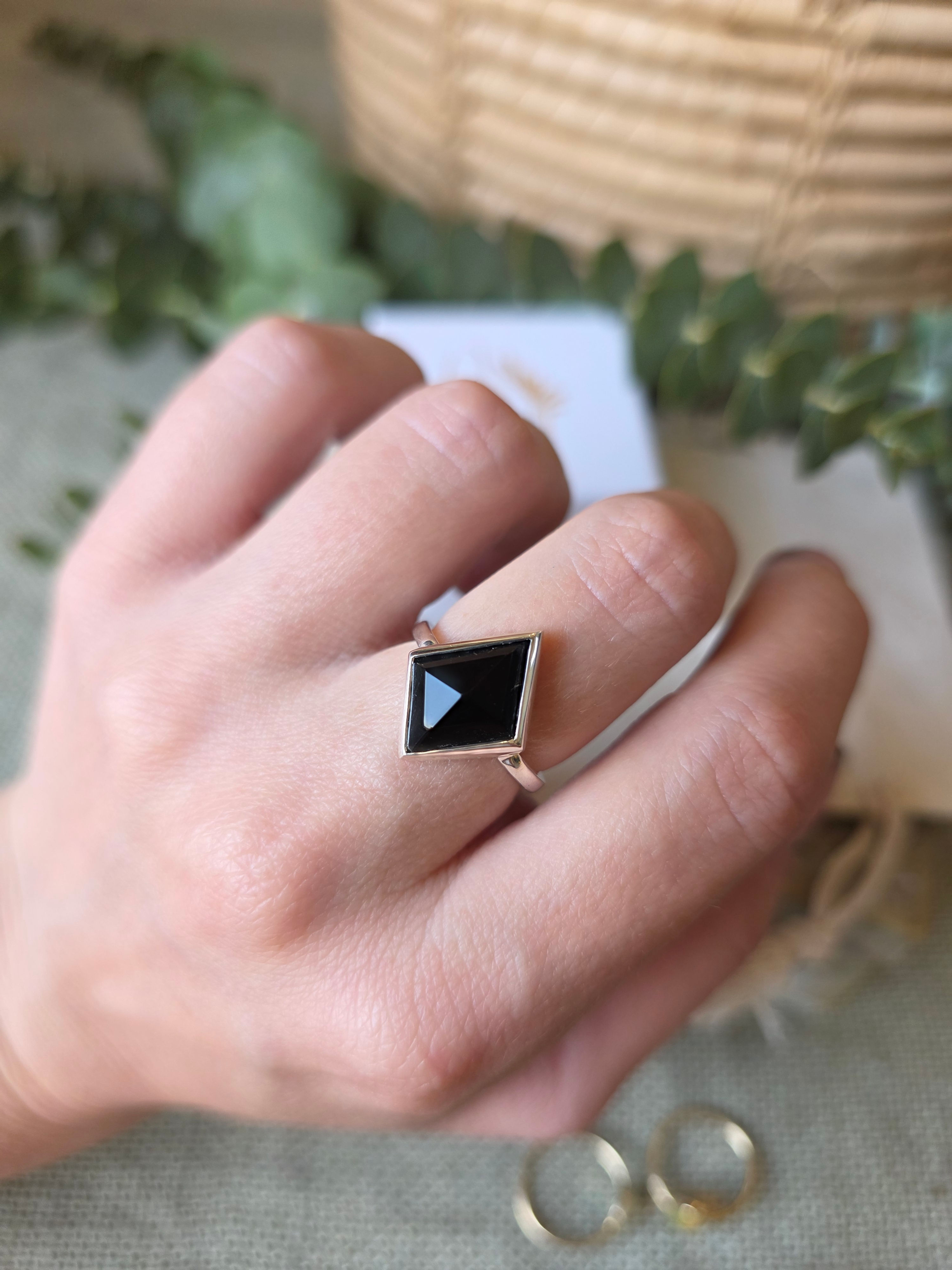 Black Spinel in Silver Ring