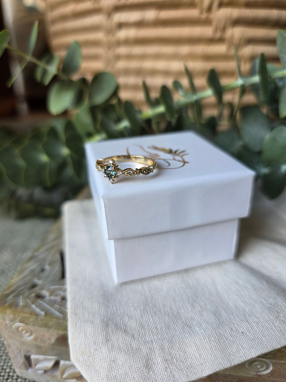 Thumbnail: Teal Sapphire and Diamond 9ct Gold Ring
