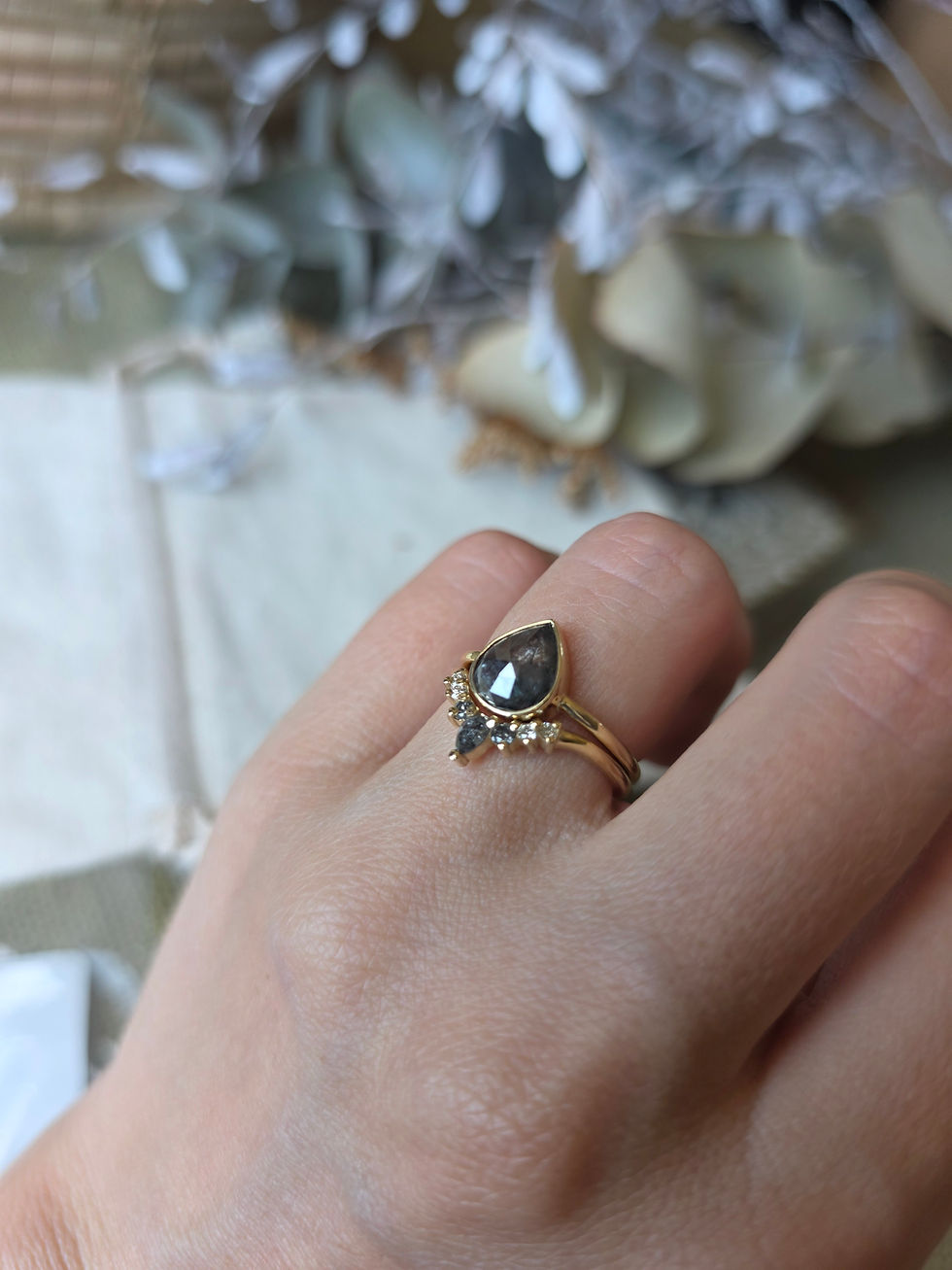 Thumbnail: 1.75ct Salt and Pepper Diamond Gold Ring Set