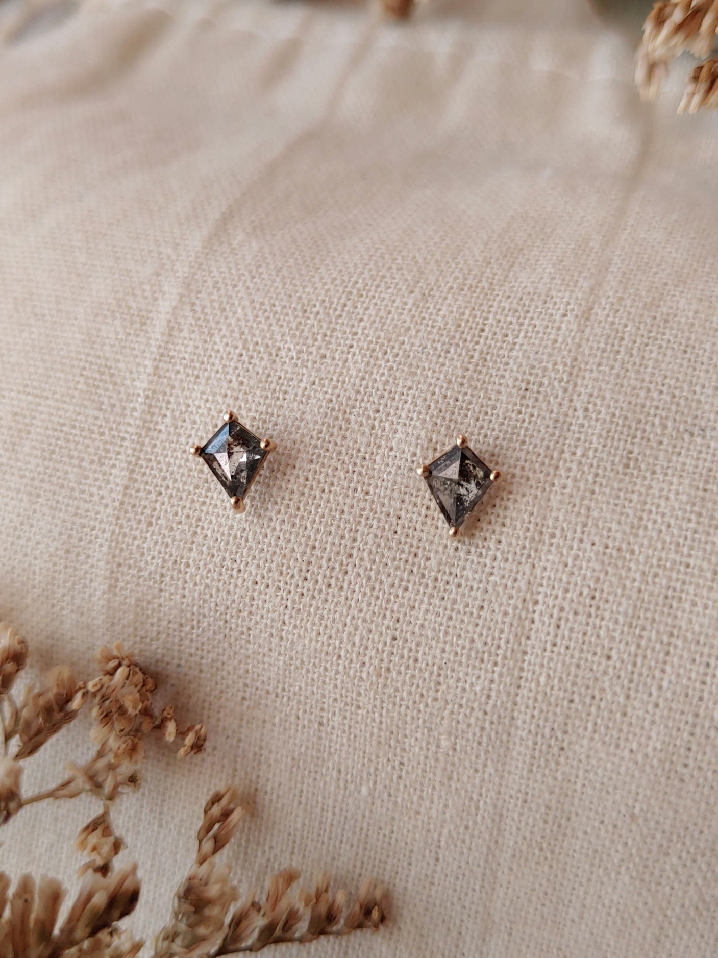 Petite Salt and Pepper 9ct Yellow Gold Stud Earrings