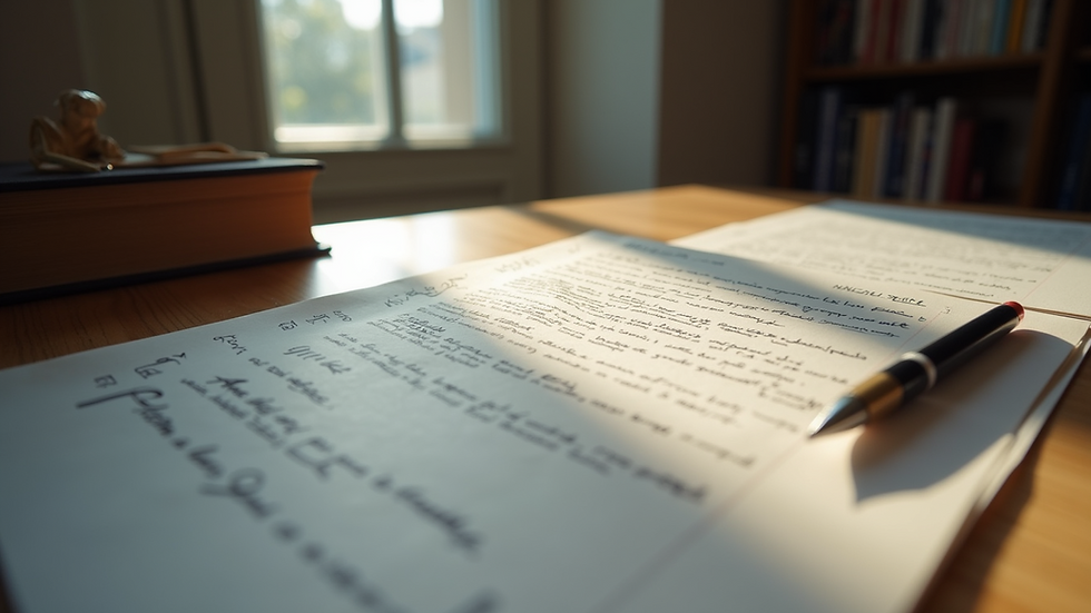 High angle view of a script and acting notes on a table