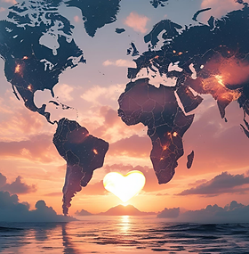 Global love: sunset heart world map