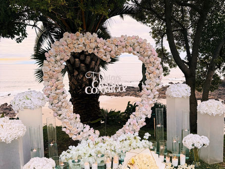 A romantic proposal set up with ocean view