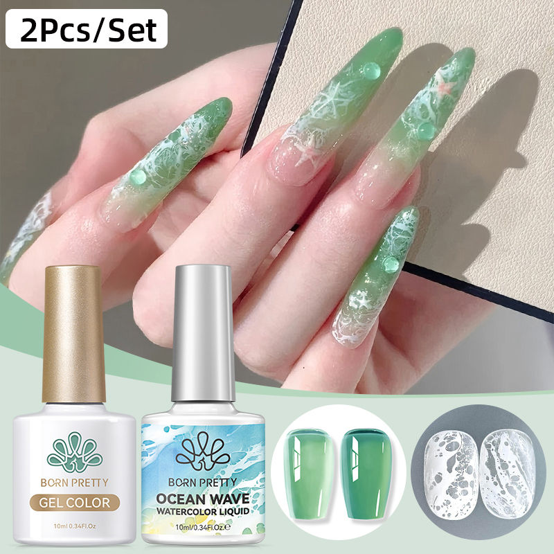 Thumbnail: BORN PRETTY 1/2Pcs Ocean Wave Watercolor Liquid Gel Nail Polish Set White Waterc