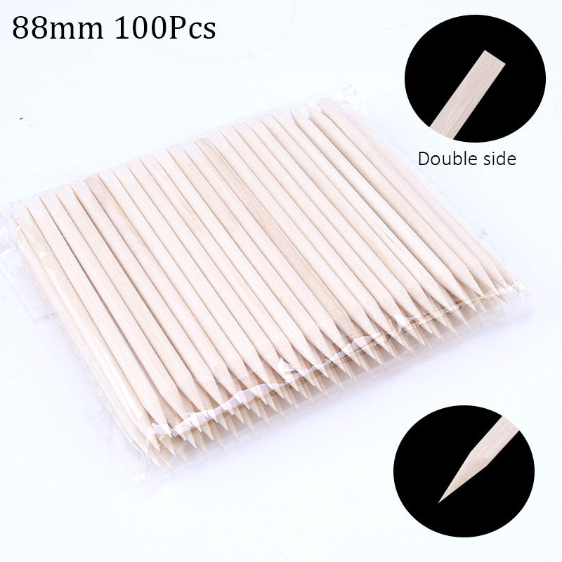 Thumbnail: 100/50pcs Nail Art Pusher Orange Wood Sticks Cuticle Pusher Remover Rhinestones 