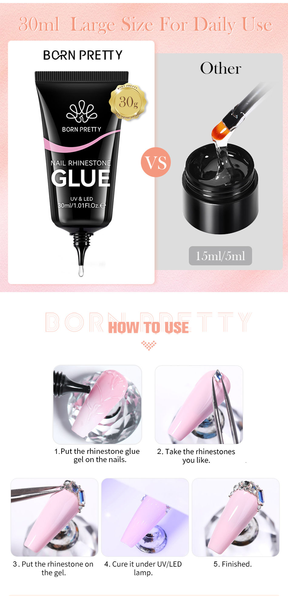 Thumbnail: BORN PRETTY 30ml Rhinestones Glue Nail Gel Polish For Manicure Transparent Nail 