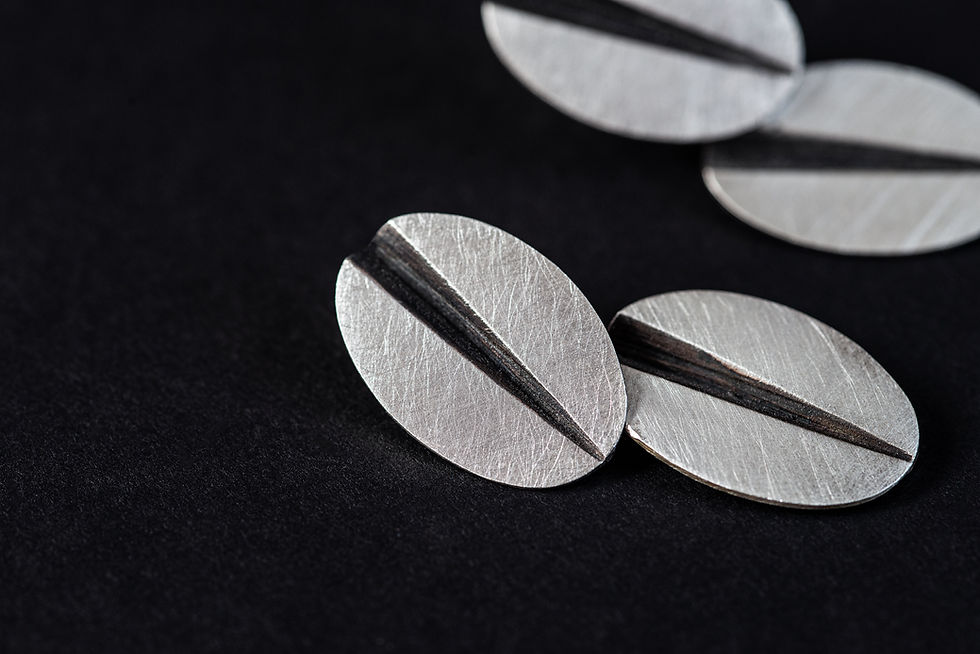 Thumbnail: Solid Silver Coffee Bean Stud Earrings - (Dual)